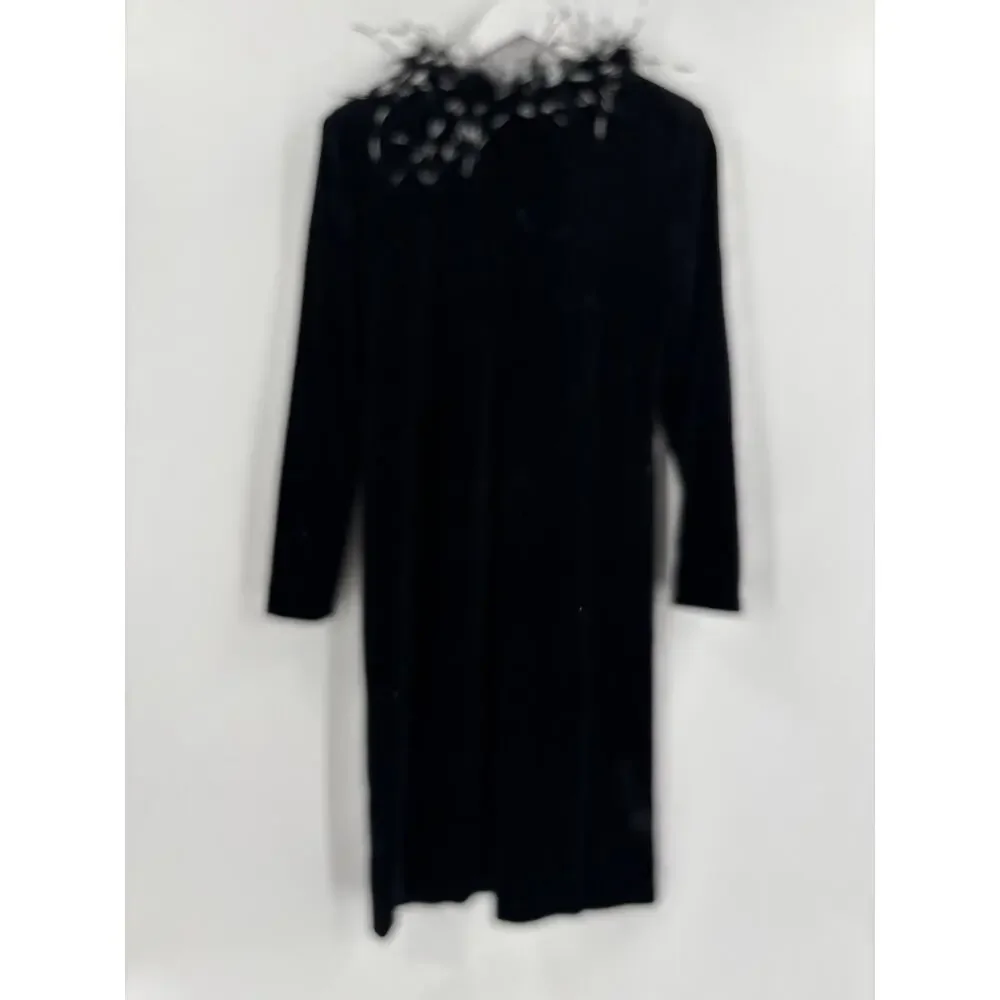 Jackie Jon Vintage Cardigan Sweater Womens Medium Black Velvet Feather Collared